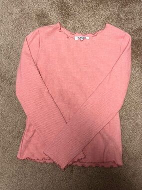 Old Navy Coral Pink Ribbed Long Sleeve Top with Lettuce Edges
